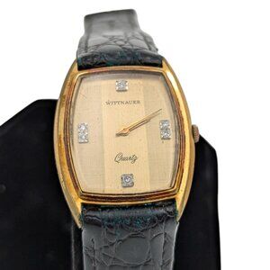 Wittnauer Vintage Mens Quartz Watch With Diamonds Missing Buckle On Strap